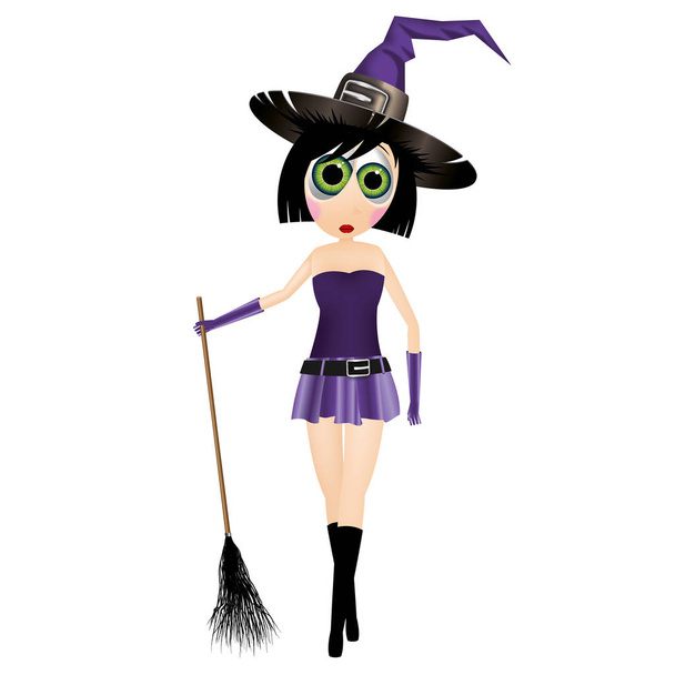 Sexy, young witch with a broom and hat - Photo, Image