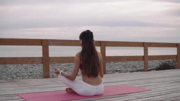 Achteraanzicht van een meditating jonge vrouw. - Video