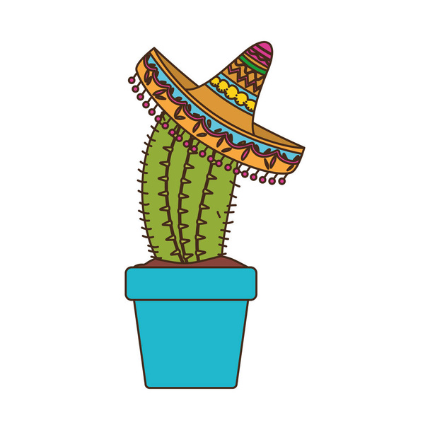 кактус з горщиком і мексиканською значком капелюха
 - Вектор, зображення