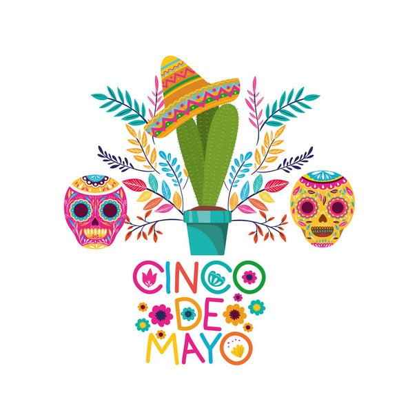 étiquette cinco de mayo avec cactus et crâne
 - Vecteur, image