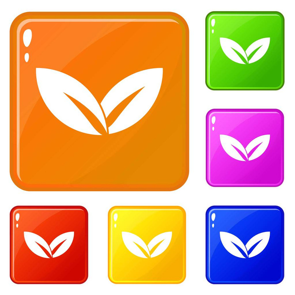 Eco leaf battery icons set vector color - Διάνυσμα, εικόνα