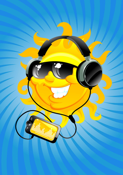 Cartoon sun with headphone - Vector, Image