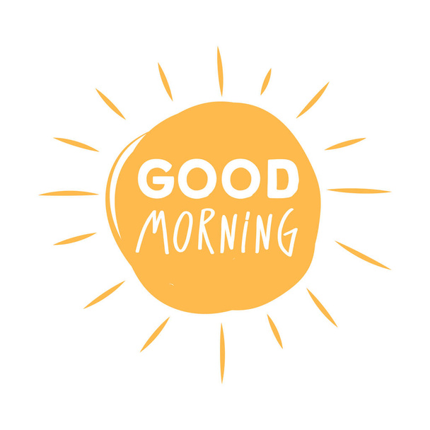 Jó reggelt napfény szimbólum a jó reggelt betűk tipográfia. - Vektor, kép
