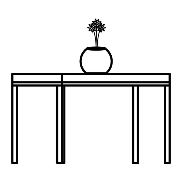 mesa de madeira com vaso de flores
 - Vetor, Imagem