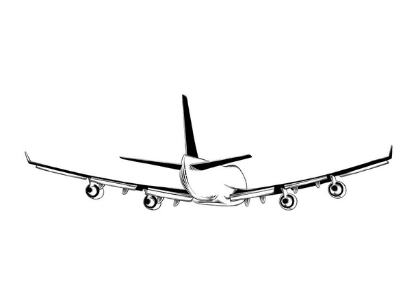 Ручной эскиз самолета в черном изолированы на белом фоне. Детальный рисунок в винтажном стиле. Иллюстрация для плакатов и печати
 - Вектор,изображение
