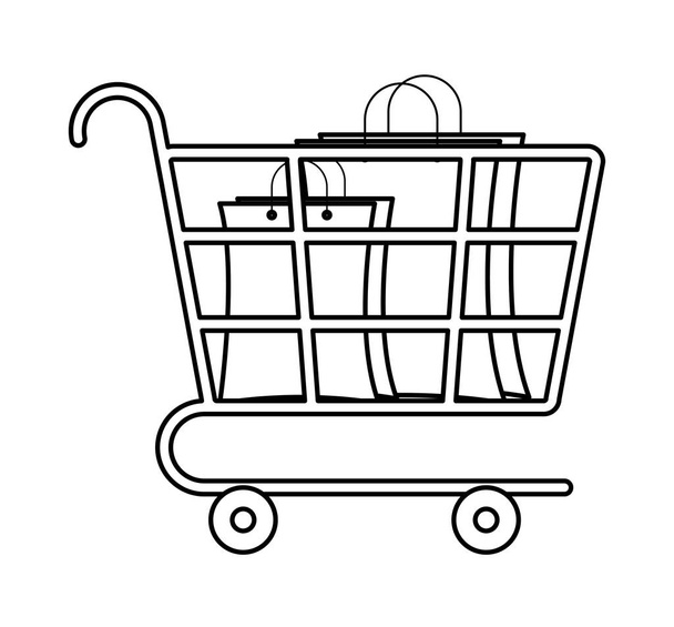 carrito con bolsa de compras icono aislado
 - Vector, Imagen