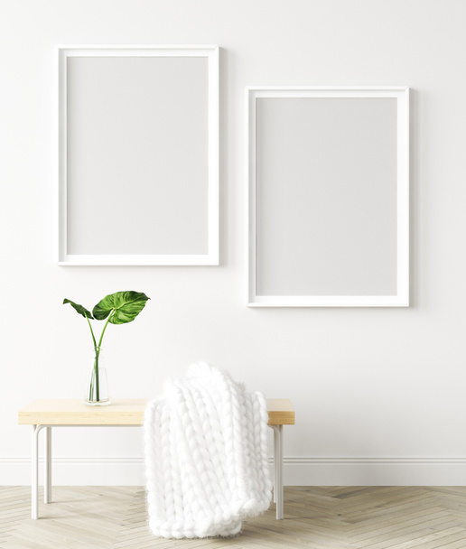 Mock up poster frame in modern home interior. Scandinavian style. 3d render - Photo, Image