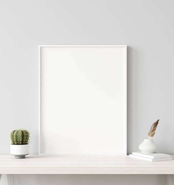 Mock up poster frame closeup in interior background, Scandinavian style, 3d render - Photo, Image
