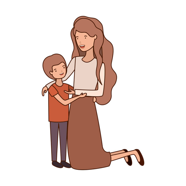 woman with son avatar character - Vector, Image