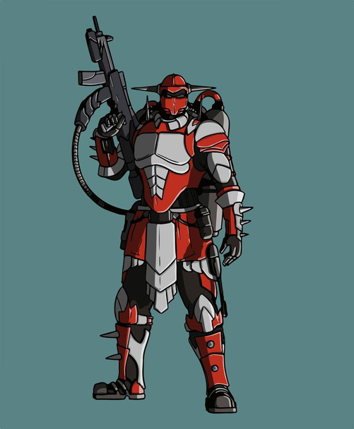 Vector fictieve futuristische personage in Armor met spikes met een pistool - Vector, afbeelding