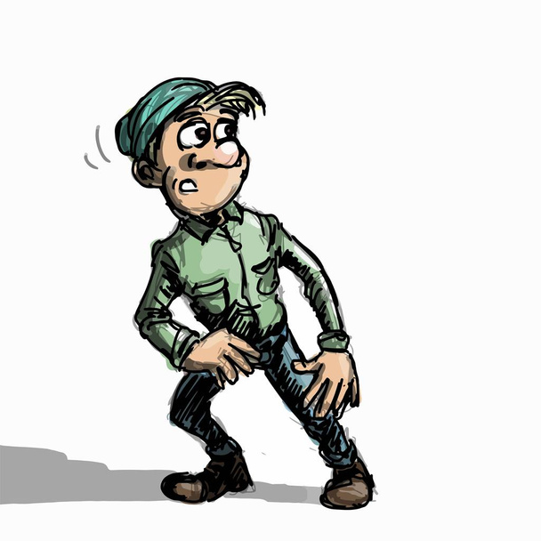 Vector de cómic de estilo asustado hombre con gorra
 - Vector, imagen