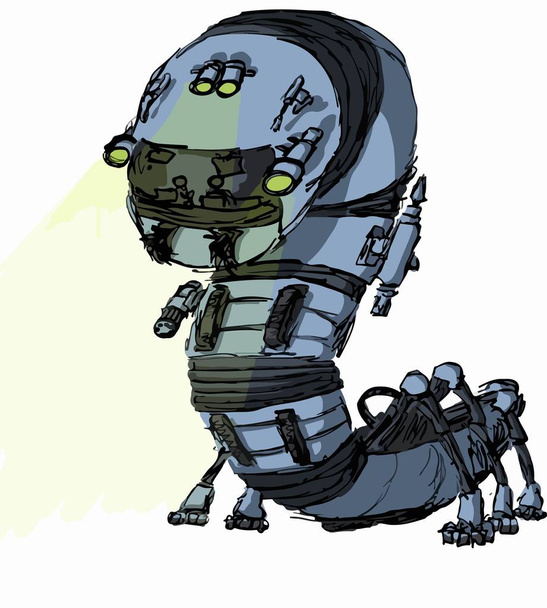 Векторная гигантская роботизированная гусеница с двумя людьми внутри
 - Вектор,изображение