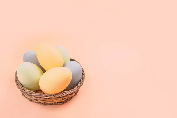 Easter eggs flatlay - Fotoğraf, Görsel