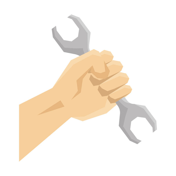 ręka z ikonę klucza kluczowym narzędziem - Wektor, obraz