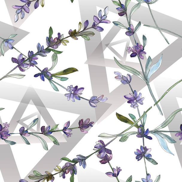 Purple lavender floral botanical flower. Watercolor background illustration set. Seamless background pattern. - Foto, afbeelding