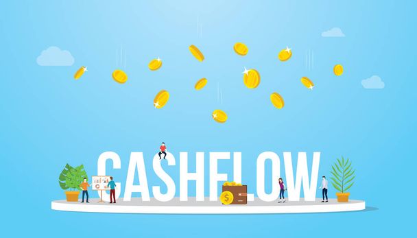 cashflow business concept with money fall or falling from above with team people - vector - Vector, Image
