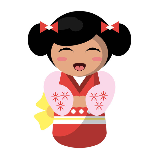 Roztomilá japonská dívka s kimono - Vektor, obrázek