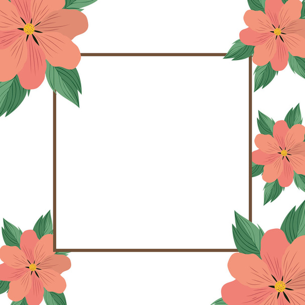 Rahmen mit Blumen und Blättern isolierte Ikone - Vektor, Bild