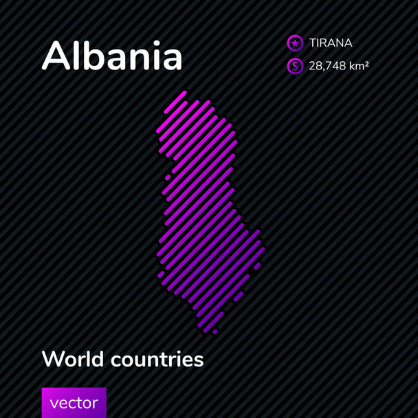 Vektor absztrakt Térkép Albánia lila csíkos textúra és csíkos sötét háttér - Vektor, kép