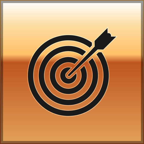 Black Target with arrow icon isolated on gold background. Dart board sign. Archery board icon. Dartboard sign. Business goal concept. Vector Illustration - Vector, Image