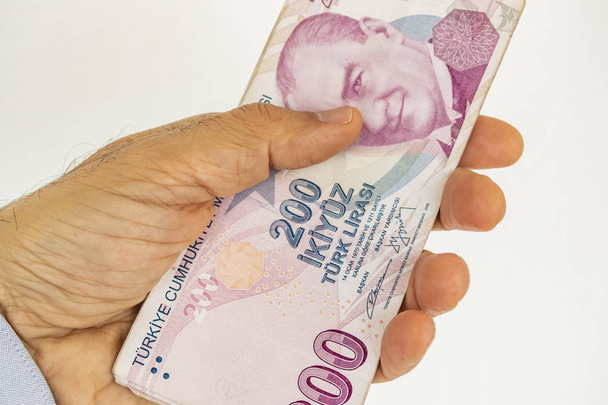 Detailní záběr dvě stě turecké liry bankovky v oběhu - Fotografie, Obrázek