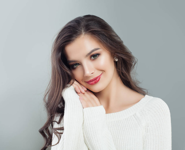 Young beautiful woman smiling. Portrait of pretty model girl - Photo, Image