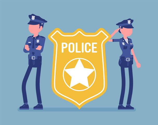emblema oficial de policía y policías
 - Vector, Imagen