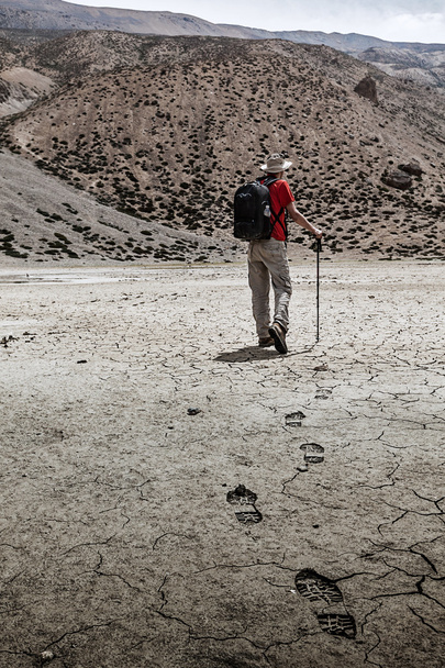 Gyaloglás a Himalája hegymászó trekker - Fotó, kép