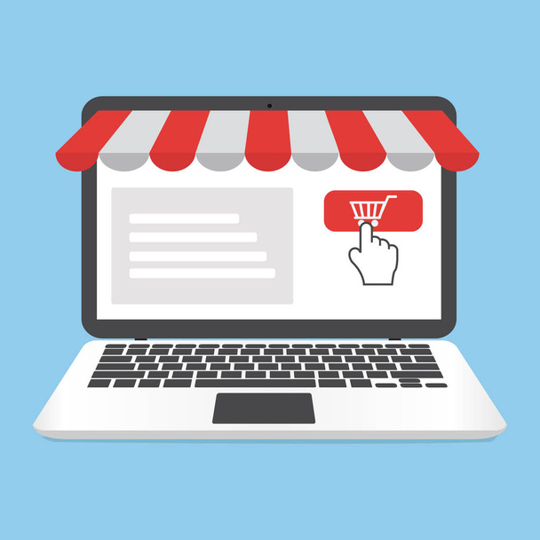 Online shopping concept with open laptop - Vector, imagen
