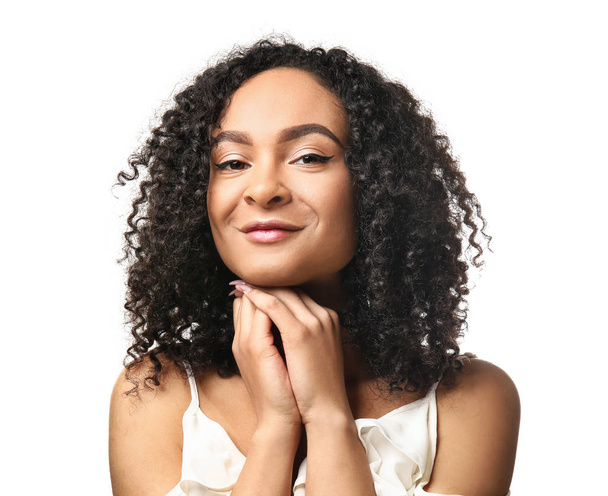 Beautiful African-American woman on white background - Zdjęcie, obraz