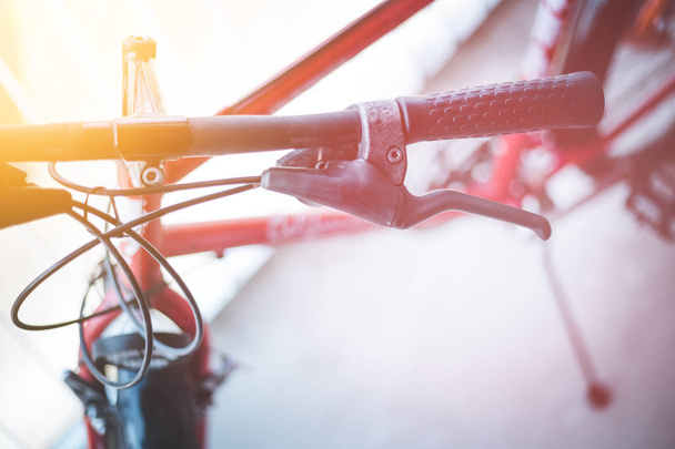 Bicycle handlebar and breaks, bike repair, blurred background - Fotó, kép