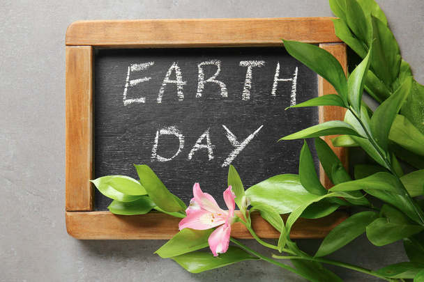 Chalkboard with text EARTH DAY on grey background - Foto, Imagen