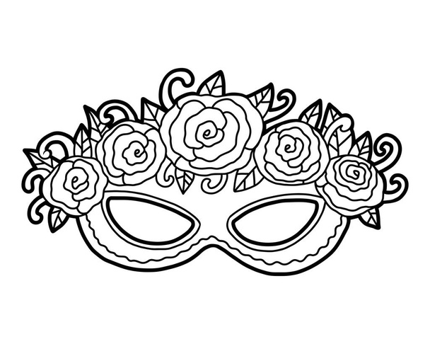 Βιβλίο με σελίδες χρωματισμού, Καρναβάλι μάσκα με τριαντάφυλλα - Διάνυσμα, εικόνα