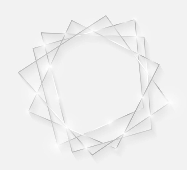 Stříbrný lesklý rám se stíny izolovanými na bílém pozadí. Ozdobný bílý zlatý okraj pro pozvání, kartu, prodej, Foto atd. Vektorová ilustrace - Vektor, obrázek