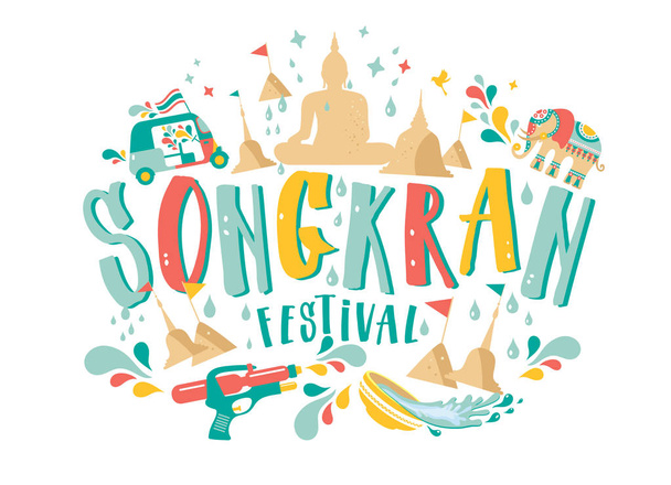Incrível Tailândia Songkran festival design em fundo branco, ilustração vetorial
. - Vetor, Imagem