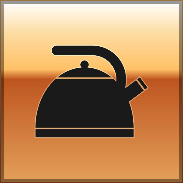 Schwarzer Wasserkocher mit Griff-Symbol auf goldenem Hintergrund. Teekanne vorhanden. Vektorillustration - Vektor, Bild