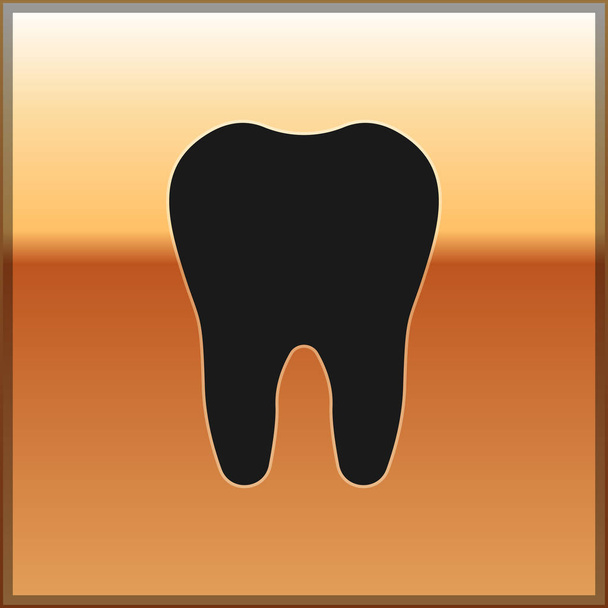 schwarzes Zahnsymbol isoliert auf goldenem Hintergrund. Zahnsymbol für Zahnklinik oder Zahnarztpraxis und Zahnpasta-Packung. Vektorillustration - Vektor, Bild