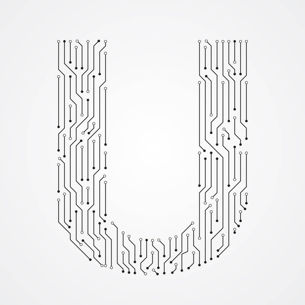 Alphabet U shape digital line design - Vector, Image