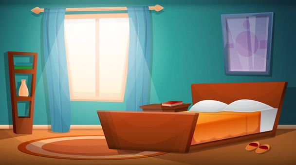 sunrise in the cartoon bedroom, vector illustration - Vector, Image