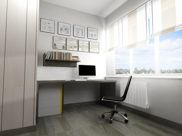 modern workplace in home interior, 3d rendering - Photo, Image