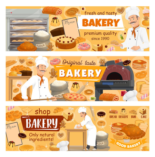 Bakkerij winkel gebak, bakker patisserie gebak menu - Vector, afbeelding