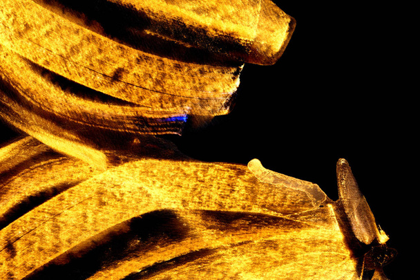 abstrakter Pinsel goldgelb streicht Textur auf schwarzem Papier - Foto, Bild