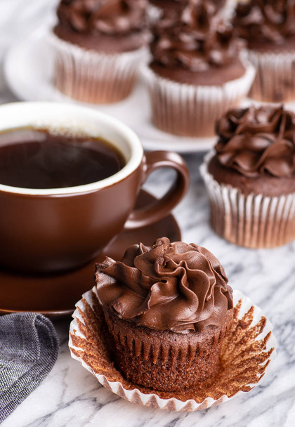 Chocolate Cupcake and Cup of Coffee - Photo, Image