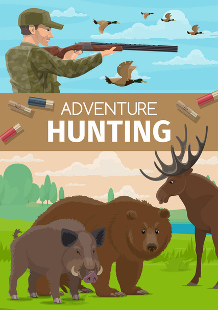 Animals hunting open season, hunter club adventure - Vector, Image