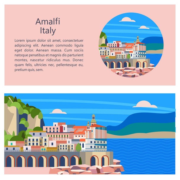 Amalfi. Seaside town in Italy. Vector illustration. - Vector, Image