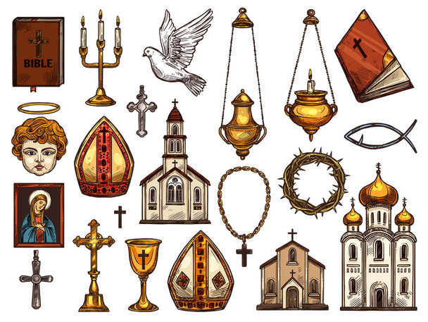 Symboly pro pravoslavné, katolické náboženství křesťanství - Vektor, obrázek