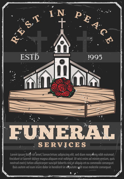 Usługi pogrzebowe, trumny pogrzeb i Kościół - Wektor, obraz
