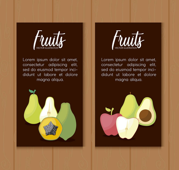 karty z gruszki świeże i zestaw owoców - Wektor, obraz