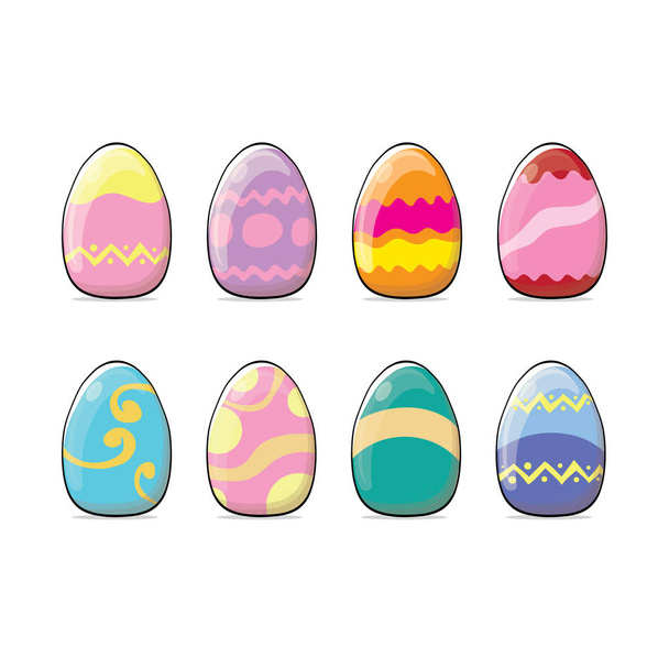 Set of color hand drawn Easter eggs with different texture isolated on a white background.Spring holiday. Vector Illustration.Happy easter eggs - Vector, Image