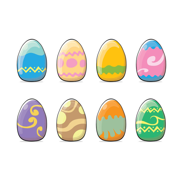 Set of color hand drawn Easter eggs with different texture isolated on a white background.Spring holiday. Vector Illustration.Happy easter eggs - Vektori, kuva